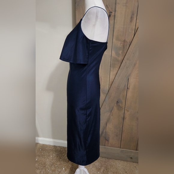 RARE LONDON Lurex Sheen Bodycon Midi Dress Sleeveless In Navy. Size 4 - Picture 8 of 13